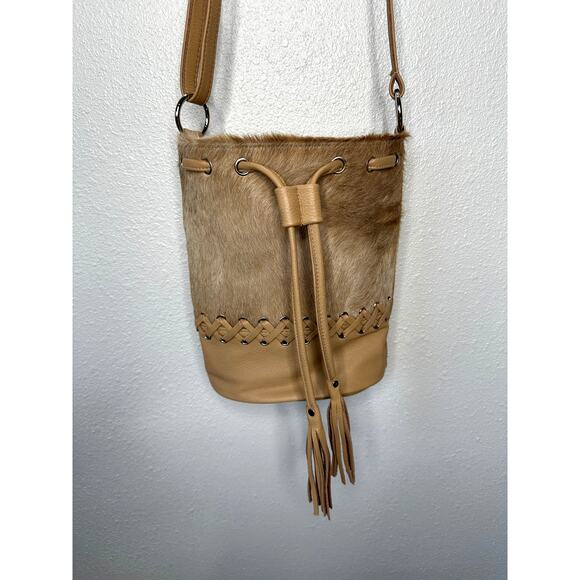 Saudara Carly Cowhide & Leather Silver Embellishment Bucket Bag - Picture 1 of 16